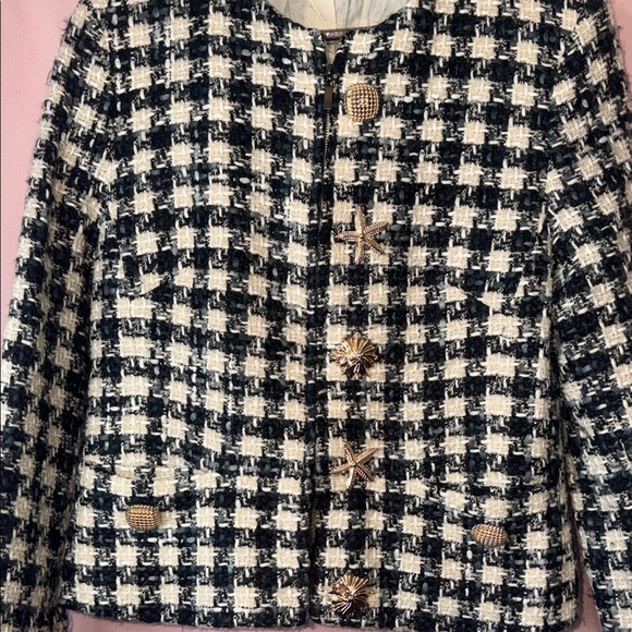 Tweed Blazer Jacket Gold Button Textured Structured Spring Chic - Picture 6 of 7